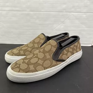 Scarpe Coach Donna 8.5B Marrone All Over Logo Stampa Chrissy Slip On (NO SOLETTE) - Foto 1 di 12