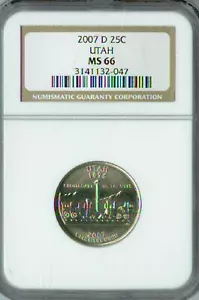 2007 D UTAH QUARTER NGC MS66 BUSINESS STRIKE.   * - Picture 1 of 6