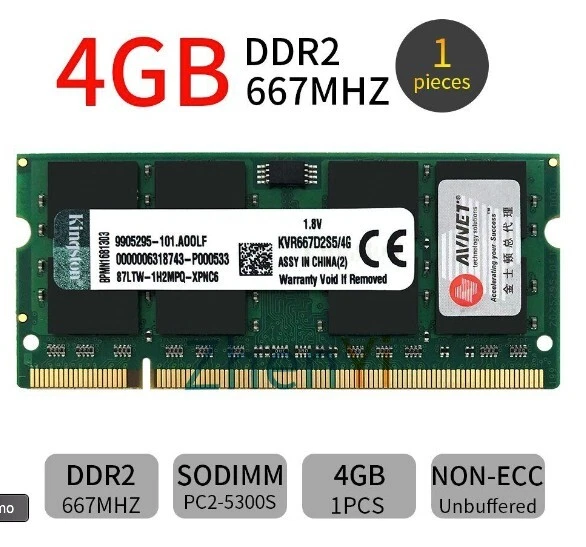Memoria SODIMM notebook 4 GB DDR2 PC2-5300S 667 MHz KVR667D2S5/4G 1,8 V per King - Immagine 1 di 1