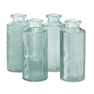 Blumenvase im 4er Set aus Glas in Flaschenform mit Relief Veredelung Dekovase - Bild 1 von 4