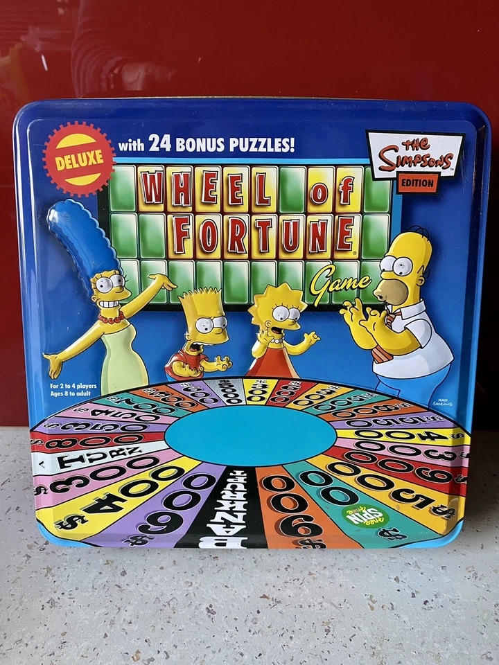 The Simpsons Wheel of Fortune Deluxe Board Game  - Pressed Tin Box - Incomplete - Image 1 of 4
