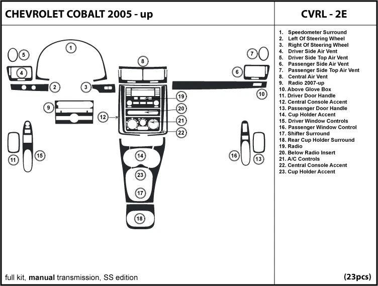 Carbon Fiber Dash Trim Kit for CHEVROLET COBALT SS 2005-2010 with manual shifter - Image 1 of 1