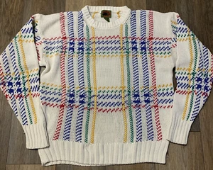 VTG 90's Boston Traders Knit Sweater Mens M Crew Neck Cosby Colorful Rainbow - Picture 1 of 10