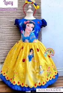 Girls Snow White Party Dress Princess Dress with Headband Size M 6/8 years - Picture 1 of 4