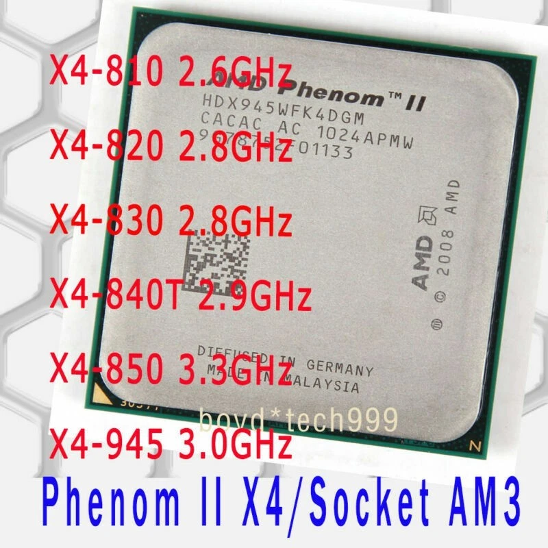 AMD Phenom II X4 810 X4 820 X4 830 X4 840T 850 X4 945 Socket AM3 CPU Processor - Image 1 of 1