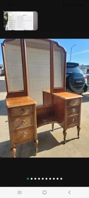 Rare Tri-fold Antique Vanity  table With 3 Mirrors - Image 1 of 4