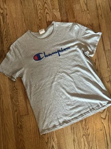 Vintage 90s Champion Gray T Shirt Size Large Made In USA Embroidered - Picture 1 of 5