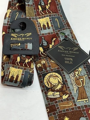 NUEVO CON ETIQUETAS Eagles Wings Hombre Seda 56" Corbata Belén Cristiano Navidad Estrella Foto 1 de 4