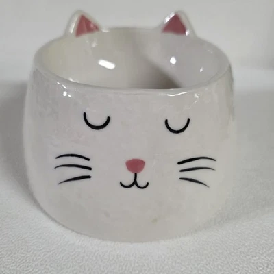 Whisker City Elevated Ceramic Textured Cat Bowl Kitten Face Pink Ears MW/DW Safe - Image 1 of 4