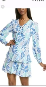 Sail To Sable Blue Green Print  Ruffle Tiered Dress, S, EUC - Picture 1 of 6