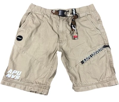 AAPE by A Bathing Ape Short Mens Size M Khaki Chino Spellout Logo Graphic Belted - Image 1 of 4