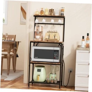 Kitchen Bakers Rack with Power Outlet, Coffee Bar Table 4 Tiers, Microwave - Picture 1 of 7