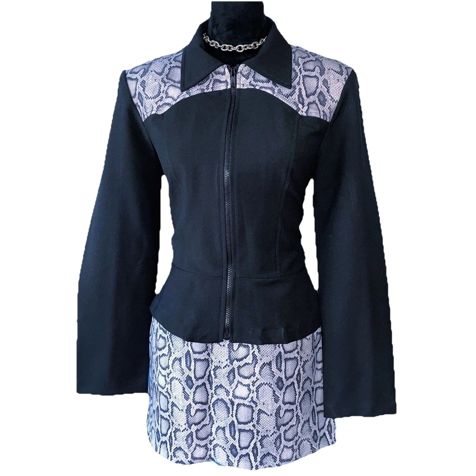 Conjunto de traje mini falda vintage años 90 2 piezas piel de serpiente estampado animal disfraz años 80 Foto 1 de 4