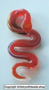 Glass Snake Pendant 1 Multicolored Red dichroic glass charm 65x30x10mm GBS073 - Picture 1 of 4