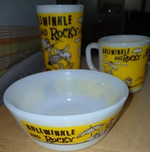 JUEGO DE DESAYUNO ROCKY & BULLWINKLE Westfield años 60 - vaso, cuenco y taza - ¡Bonito! - Imagen 1 de 18