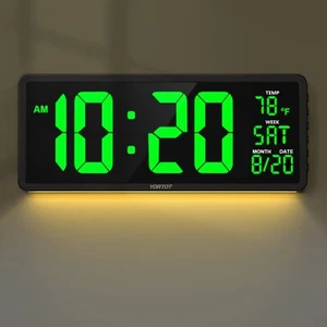 16” Large Digital Wall Clock with Remote Control and 7 Night Lights, 4 Level ... - Picture 1 of 9