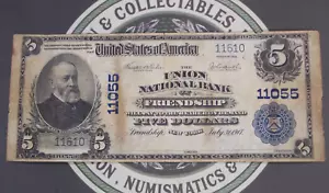 1902 $ 5 nationale Währung Bank der *FREUNDSCHAFT* Note CH #11055 #1160 ECC&C, Inc. - Bild 1 von 10