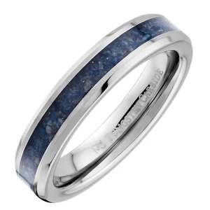 Lapis Lazuli Inlay Tungsten Carbide Ring Wedding Band Blue Comfort Fit - Picture 1 of 12