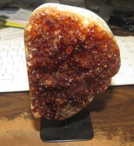 LG. VERY DARK CITRINE CRYSTAL CLUSTER GEODE FROM BRAZIL CATHEDRAL W' STEEL BASE  - Picture 1 of 5
