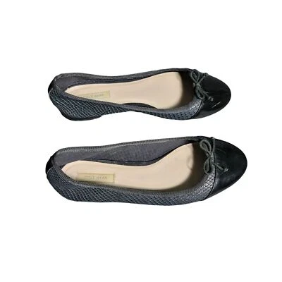 Cole Haan Ballet Flats 6.5 B Black Leather Snakeskin Bow Classic Capsule Basics - Image 1 of 4