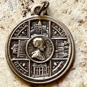 Vintage 1950 datiert Papst Pius XII silberfarben Charm/Anhänger/Medaille - Bild 1 von 3