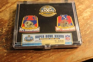 NFL SUPER BOWL XXXVII AND AFC NFC CHAMPIONS RIVALRY 3 PIN SET  - Picture 1 of 1