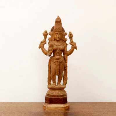 Lakshmi Estatua Diosa Hindú Parvati Escultura Madera Hogar Templo Decoración Ídolo Foto 1 de 4