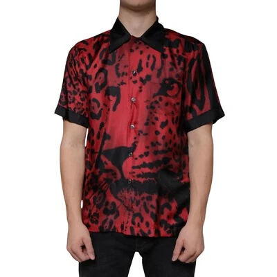 DOLCE & GABBANA Shirt Red Leopard Silk Button Down Casual 37/US14.5/XS 1500usd - Image 1 of 4