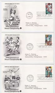 TurtlesTradingPost- World Cup Soccer 1994- #2837- FDC Artcraft Variety- 3 Covers - Picture 1 of 1