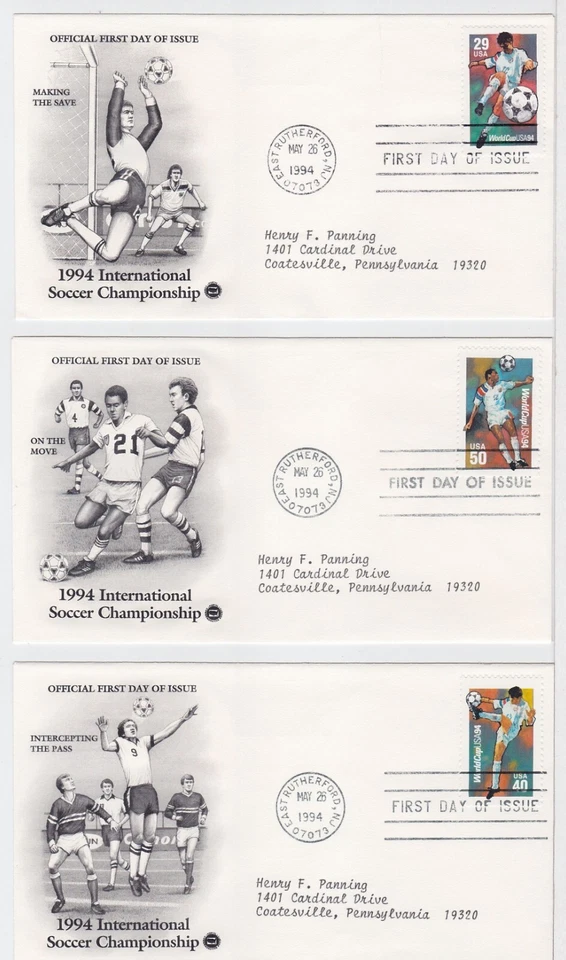 TurtlesTradingPost- World Cup Soccer 1994- #2834-36  FDC Artcraft Variety - Image 1 of 1