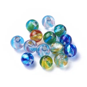 5pcs Silver Foil Lampwork Beads Round Shaped 10~13mm Mixed Color Spacer Bead - Picture 1 of 2