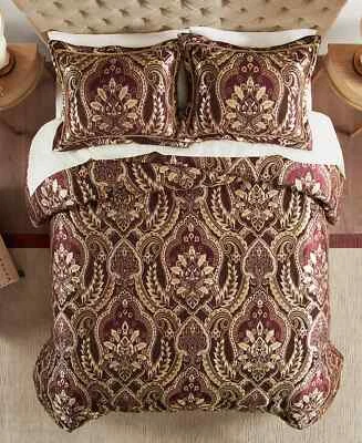 Croscill Julius Luxe Chenille Jacquard Damask Queen Comforter Set Burgundy - New - Image 1 of 4