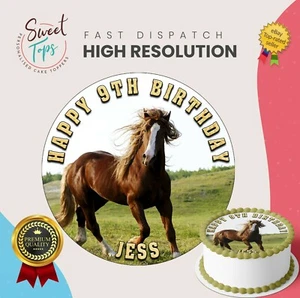 TOPPER TORTA DI COMPLEANNO COMMESTIBILE ROTONDO CAVALLO PERSONALIZZATO - Foto 1 di 1