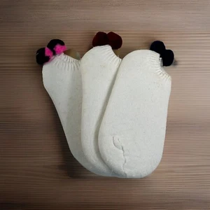 3 Pack ! VTG Socks Pom White Ankle Cotton Blend Burgundy, Navy Blue, Black/Pink - Picture 1 of 12