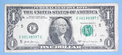 1983 September 7 Birthday Note $1 One Dollar Bill E 00198397 C (__1983 - 9 - 7) - Image 1 of 2