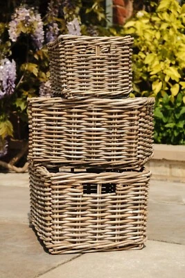 Kubu Wicker Handmade Basket Rectangular Deep Storage Home Logs Various Sizes - Image 1 of 4