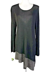 Eileen Fisher Tunic Top sz Large Black Silver Stretch Modest Lagenlook Cocktail - Picture 1 of 14