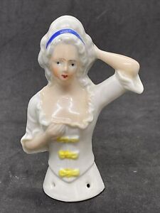 Antique German 3" Half Doll Marie Antoinette Hair Arms Away And Back 6030 Blue