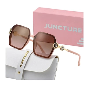 Women Rimless Square Sunglasses Clover Design Polarized Oversize Shades Set Case - Picture 1 of 14