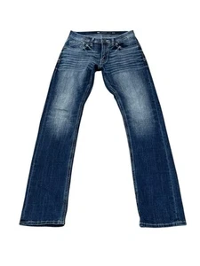 Pantalones de mezclilla BKE Hebilla Jake rectos gruesos cosidos azules para hombre 30x33 bigotes - Imagen 1 de 4