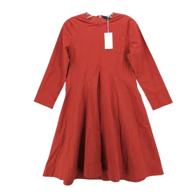 NUEVO CON ETIQUETAS COS Vestido Popelina Cinturón Rojo Óxido Naranja Bolsillos Línea A Talla US 6 Foto 1 de 4