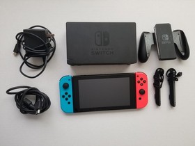 Nintendo Switch System Console w/Neon Red & Blue Joy-Cons + Dock & Extras
