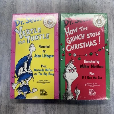 New Sealed Dr. Seuss Yertle the Turtle & Grinch VHS 1992 Video Tape VTG Foto 1 de 4