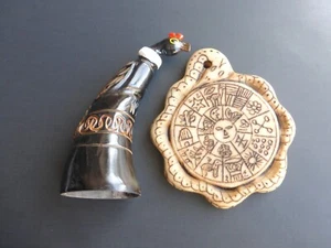 Set of Ceremonial Andean Condor Carved Cup and  Serpent Mesa Stone calendar - Picture 1 of 10