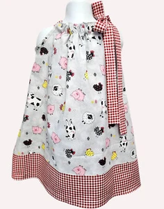Animals pillowcase girl dress, Animal dress, Cow girl dress, Pillowcase dress, B - Picture 1 of 5