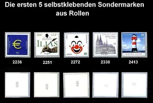 5 selbstklebende Sondermarken aus Rollen, postfrisch mit ungeraden Zählnummern - Bild 1 von 1