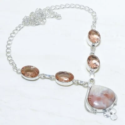 Collana In Argento Con Pietra Di Morganite E Quarzo Ematoide 18" NRJ15071 - Immagine 1 di 2