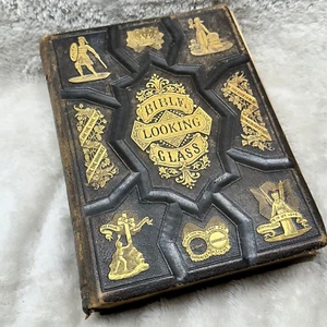 Antique BIBLE LOOKING GLASS Victorian Book Gilt Gilded Ornate Leather - Foto 1 di 21