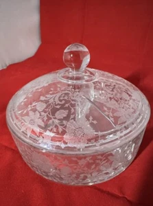 Rare Cambridge Glass WILDFLOWER Round Divided Nut candy dish w/ LID PERFECT! - Picture 1 of 18
