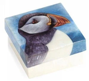 Puffin Bird Capiz Oyster Shell Decorative Box Ocean Handmade Philippines - Picture 1 of 3
